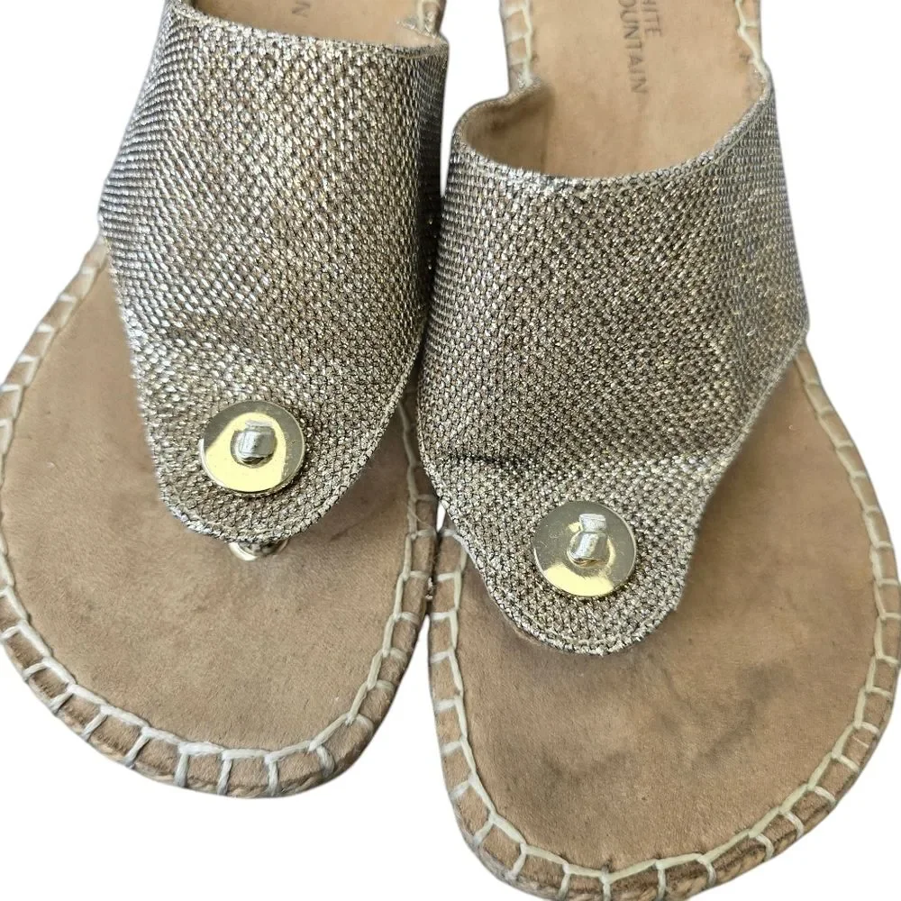 White Mountain Women's 6 Wedge Thong Jute Gold Shimmer Sandals